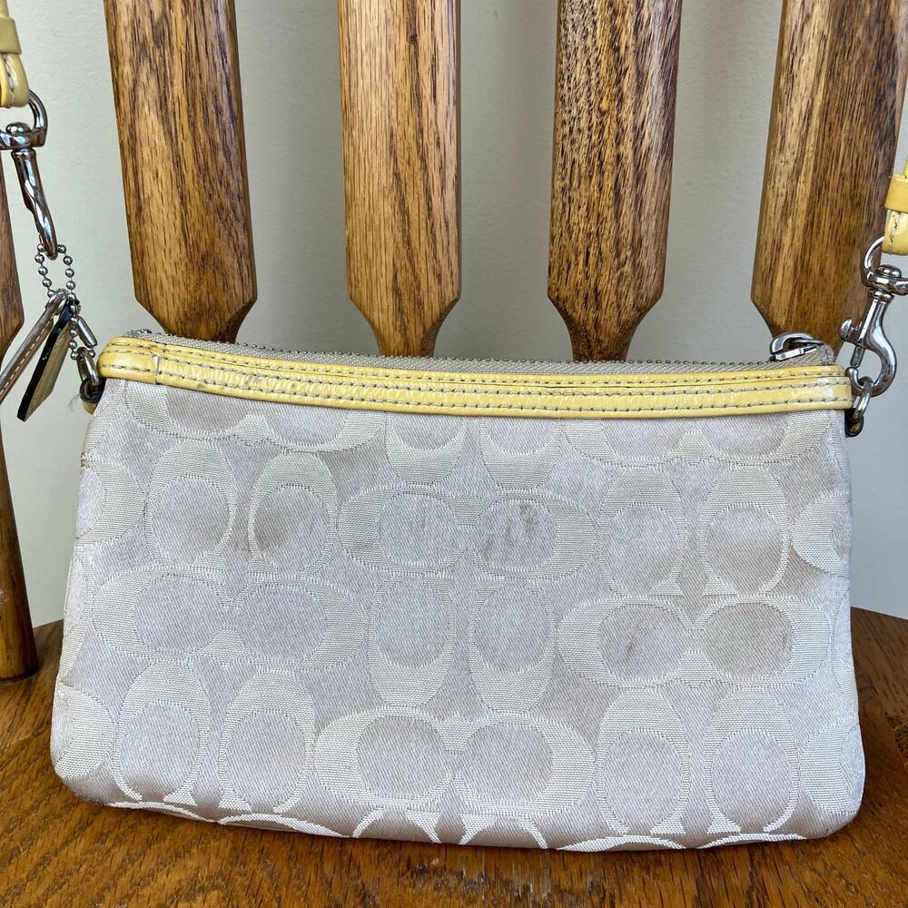 COACH Vtg Y2K Khaki Tan & Yellow POPPY Signature C Sateen Mini Crossbody Purse - Picture 6 of 16